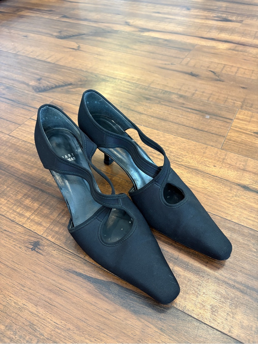 Stuart Weitzman Black Fabric Kitten Heel Pumps Pointed Toe womens 8.5